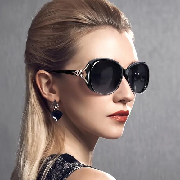 Women Black Frame Grey Lens Trendy Polarized Oversized Big Sunglasses main image 7